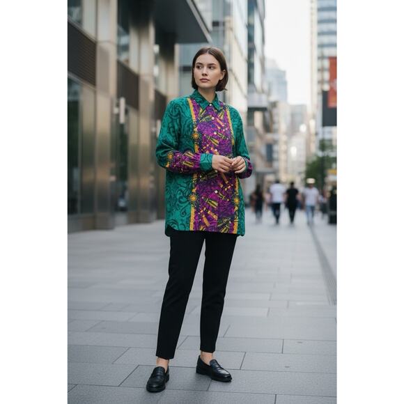 MeDusa Tops - Vintage Style My Way M Green Purple Gold Baroque Medusa Head Medallion Tunic Top